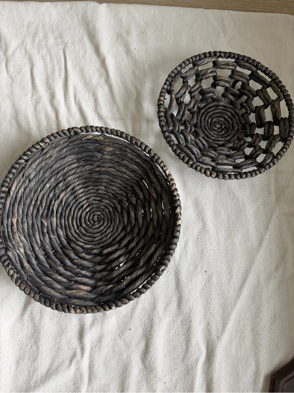 Handwoven Dark Brown Seagrass Accent Bowls - Set of 2